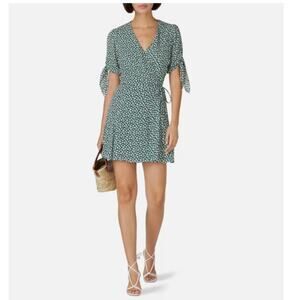 Reformation Venezuela Sammy Mini Wrap Dress Green Floral Print Women Size Small